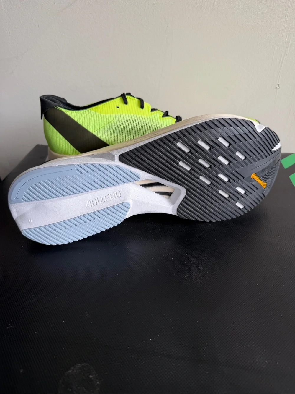 Adidas Men’s Neon Yellow and Black Adizero Boston V12 Running Shoes. NEW